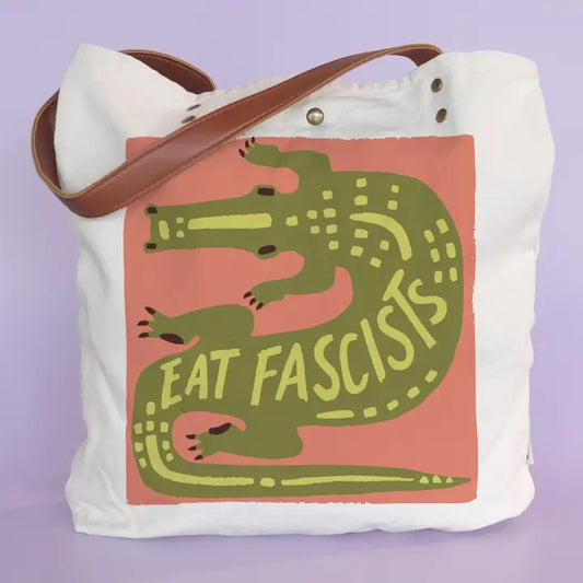 Canvas Tote Bag with Vegan Leather Handle | Eat Fascists
