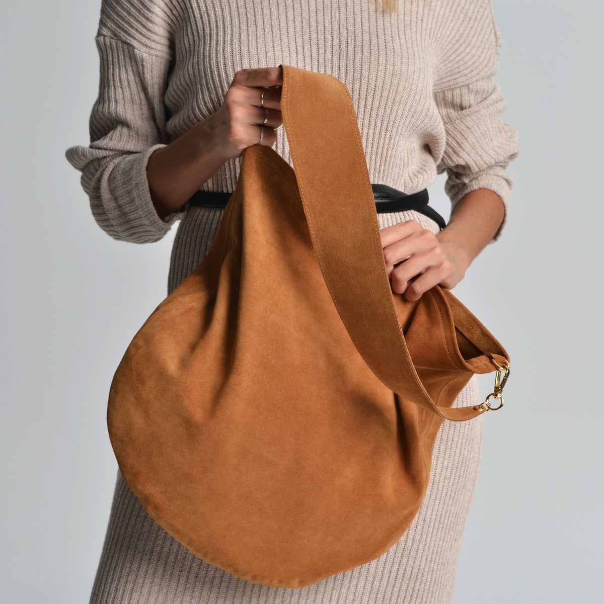 Anna Suede Crossbody Bag — Caramel | Ana Koutsi