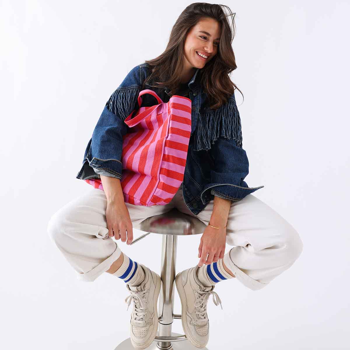 Elisabeth Tote Bag Stripes - Orchid/Tomato