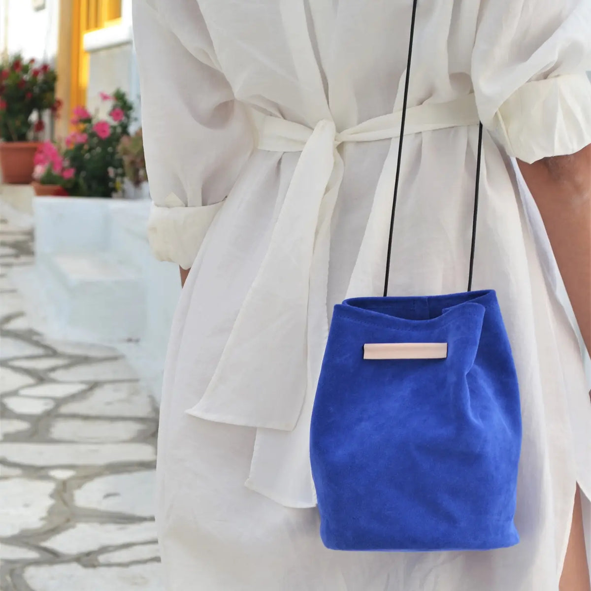 Ioli Leather Bucket Bag — Blue | Ana Koutsi