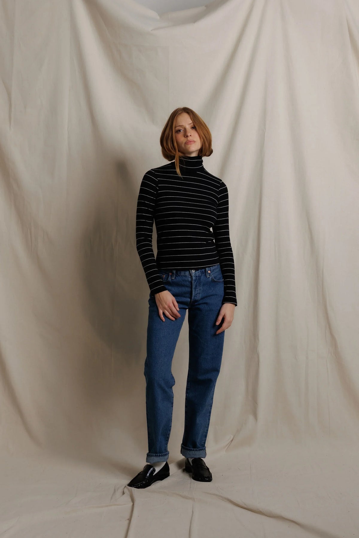 L/S Turtleneck - Black/Natural Stripe