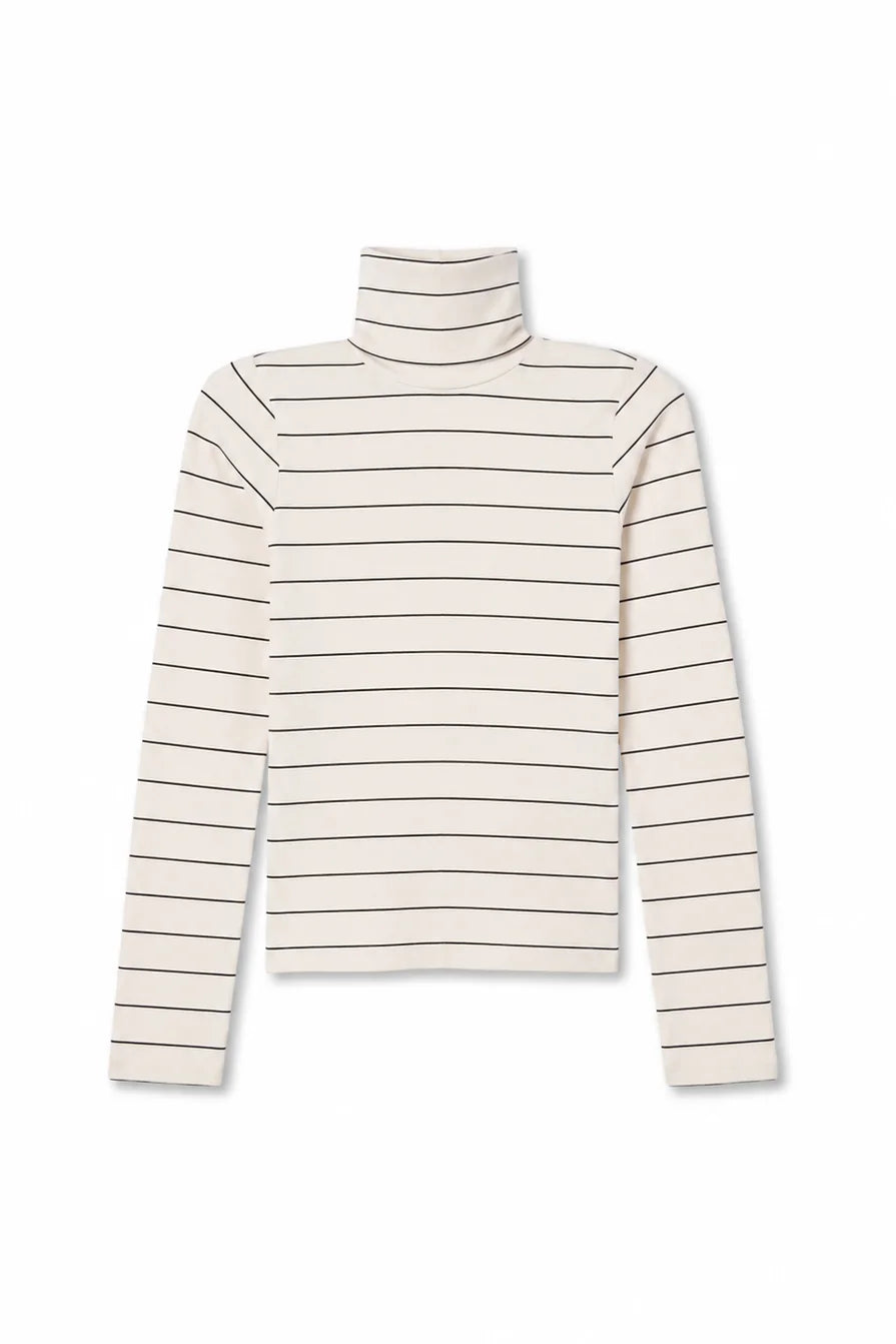 L/S Turtleneck - Natural/Black Stripe