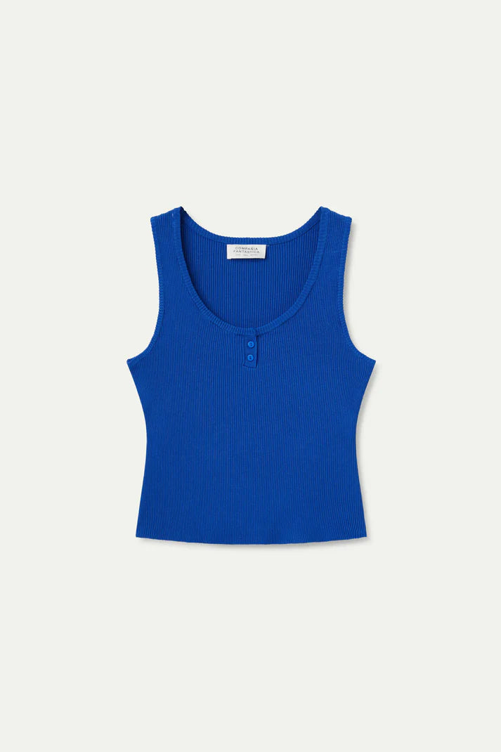 Button Front Tank - Blue