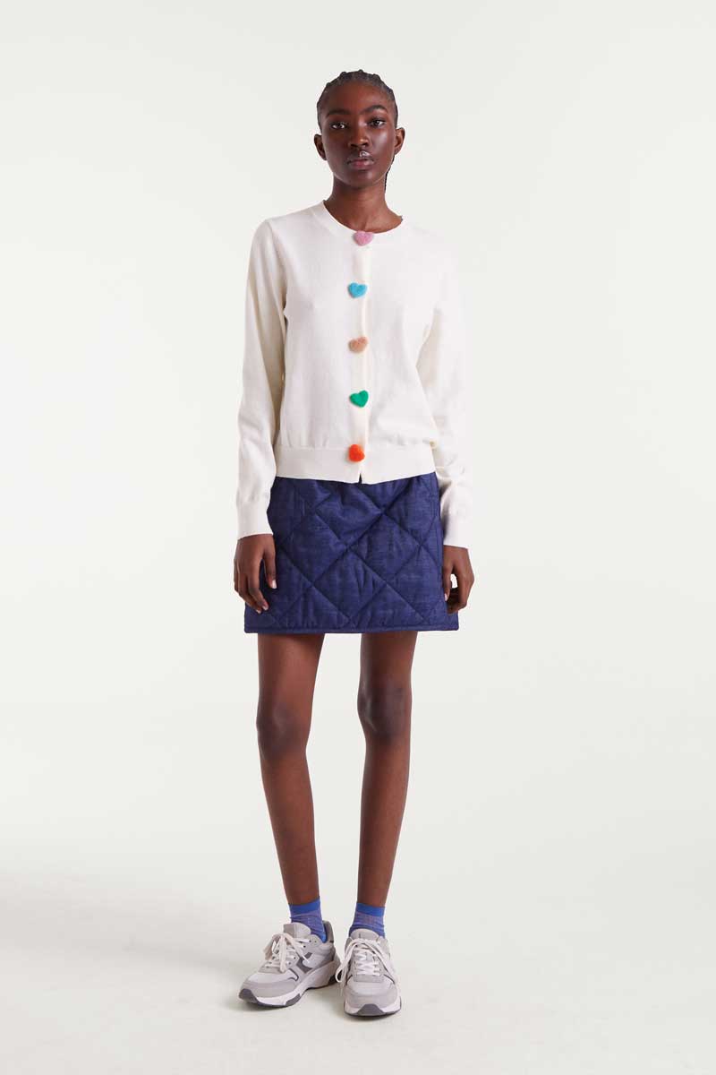 Heart Button-Front Cardigan Sweater - White