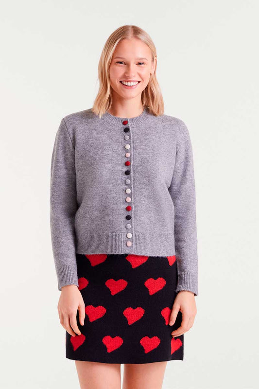 Multi-Colored Button Cardigan Sweater - Grey
