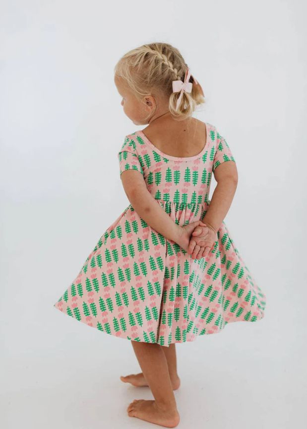 Short Sleeve Twirl Dress - Pink Tulip
