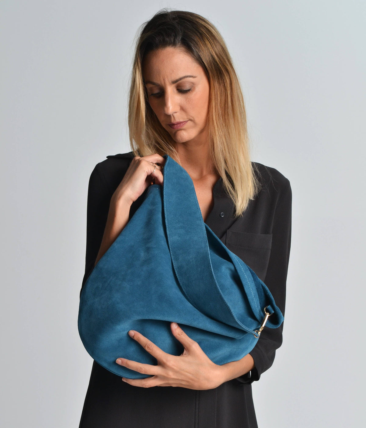 Anna Suede Crossbody Bag — Blue | Ana Koutsi