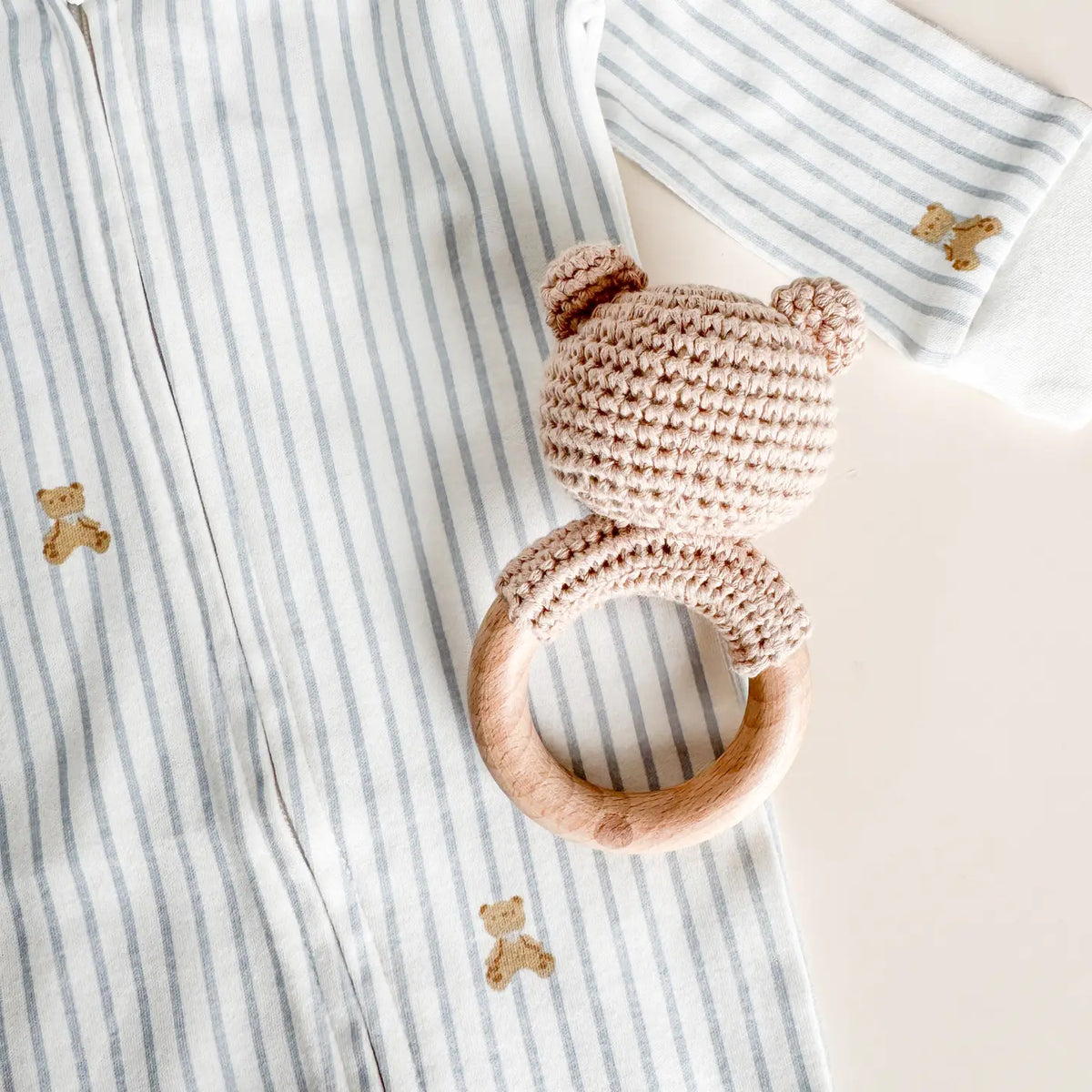 Long Sleeve Zipper Romper - Teddy Bear