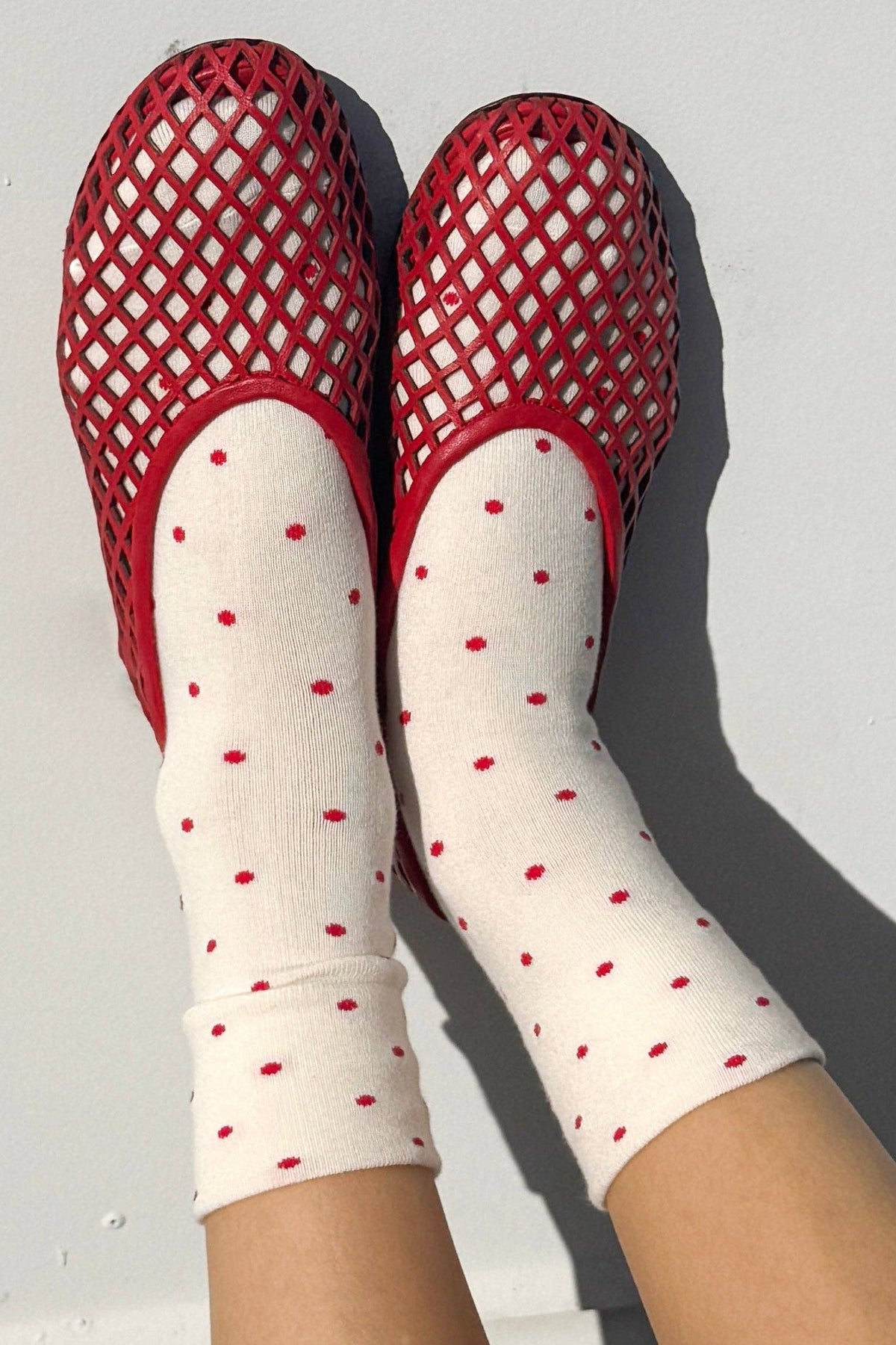 Polka Dot Sneaker Socks CREAM/RED