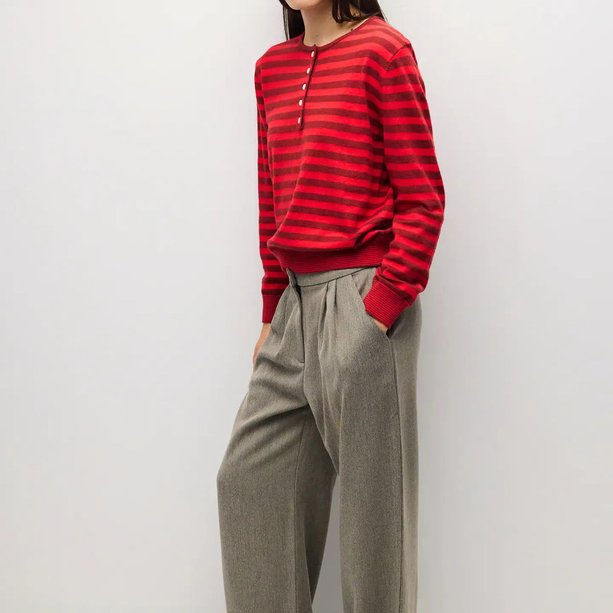 Henley Sweater - Burgundy/Poppy