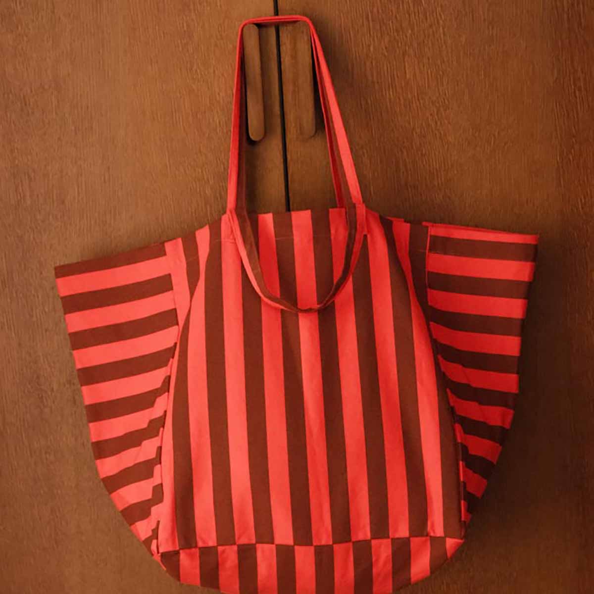 Elisa Tote Bag Stripes- Brown/Tomato