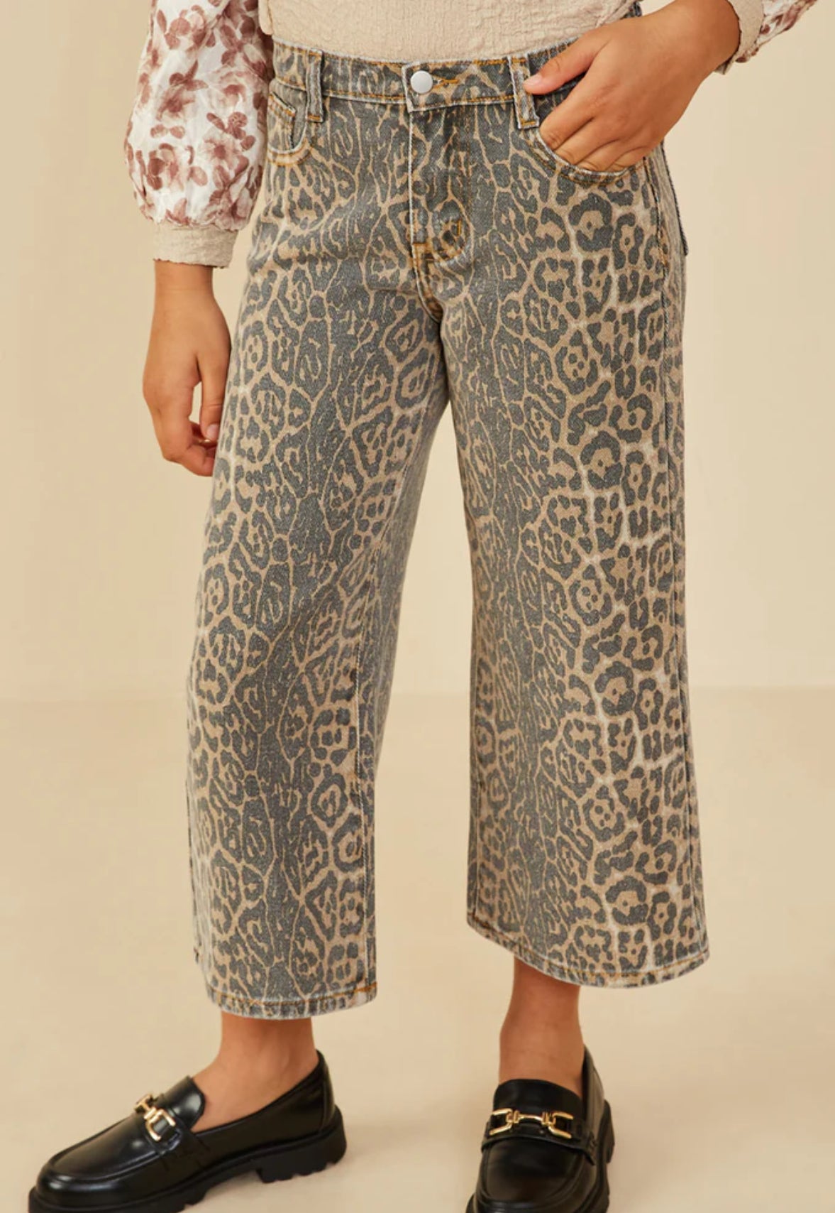 Washed Leopard Print Relaxed Fit Denim Jeans