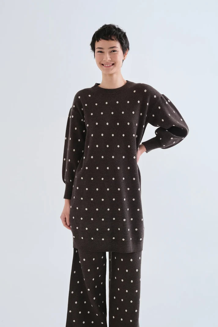 Polka Dot Sweater Dress - Green