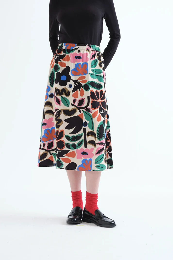 Neo Garden Print Midi Skirt