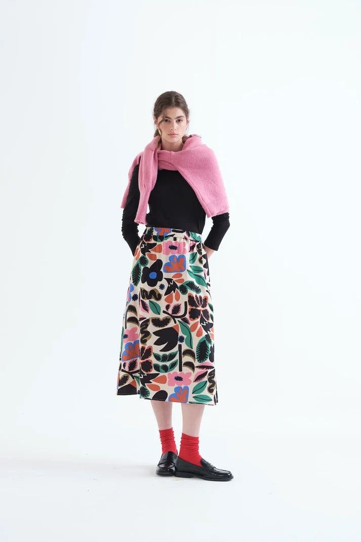 Neo Garden Print Midi Skirt