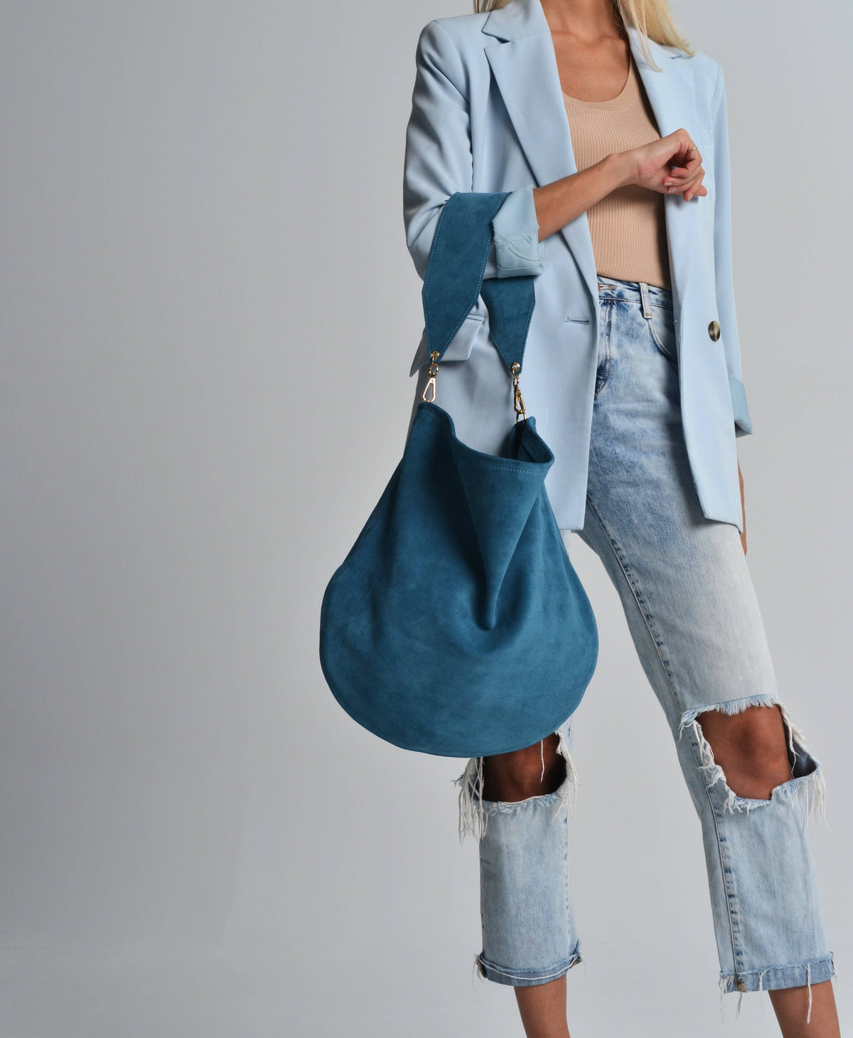 Anna Suede Crossbody Bag — Blue | Ana Koutsi