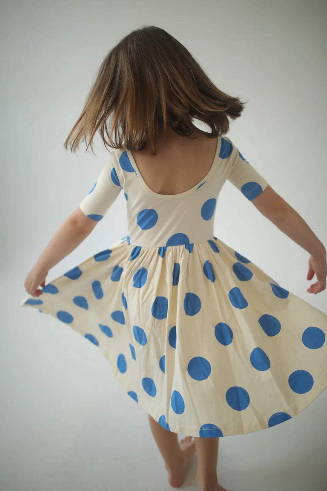 Short Sleeve Twirl Dress - Blue Dots