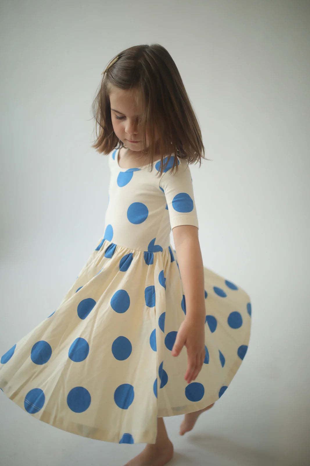 Short Sleeve Twirl Dress - Blue Dots