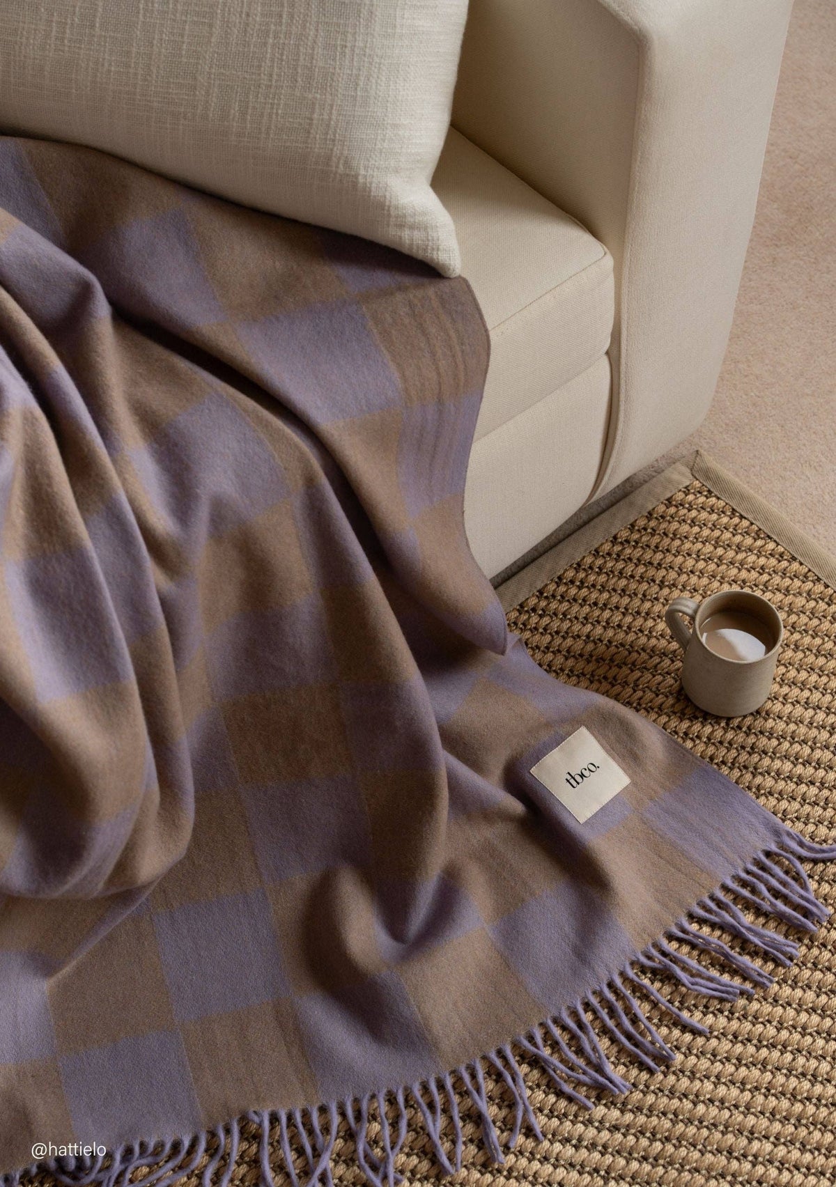 Recycled Wool Blanket in Lilac & Coffee Checkerboard