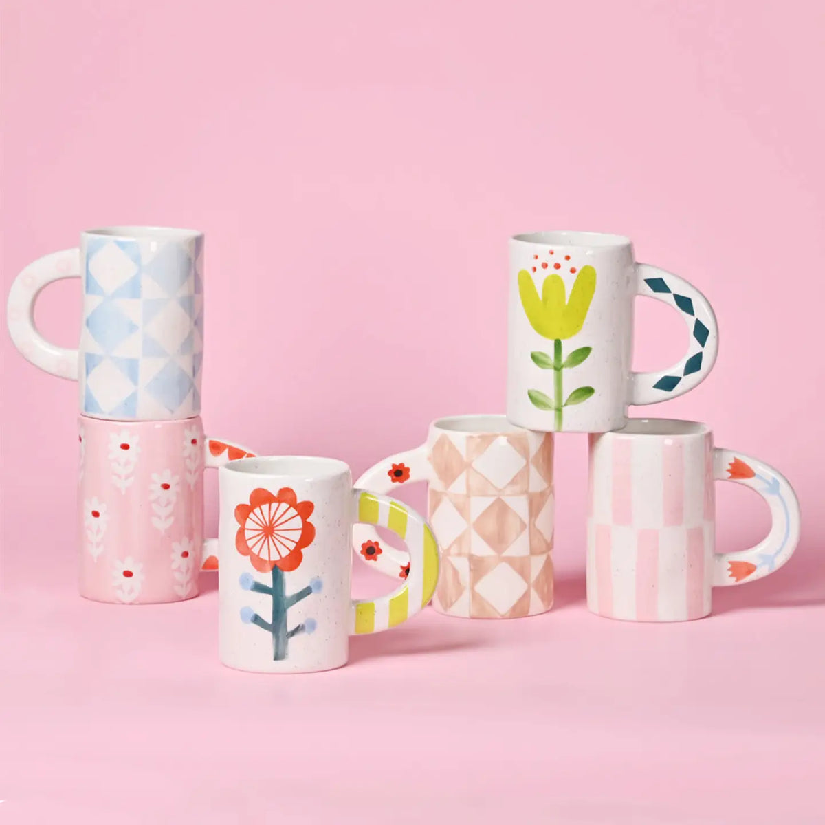 Ceramic Coffee Mug - Red/Green Floral