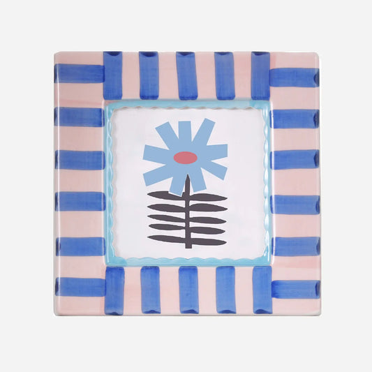 Hand-Painted Ceramic Photo Frame - Blue Stripe