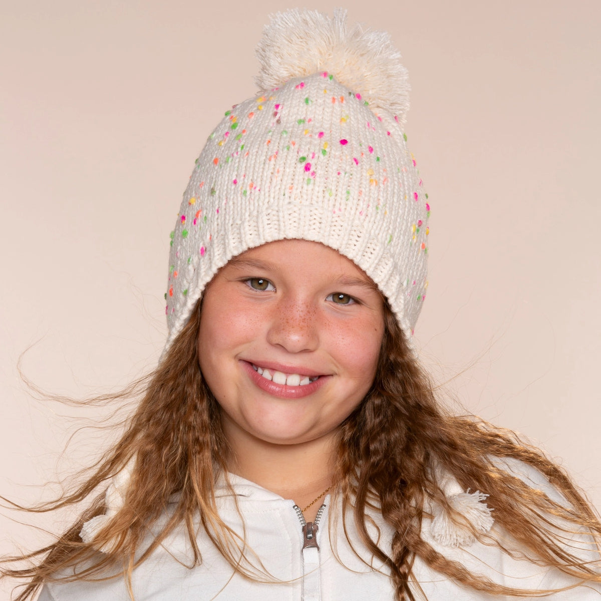 Girls Speckled Knit Winter Hat with Braids