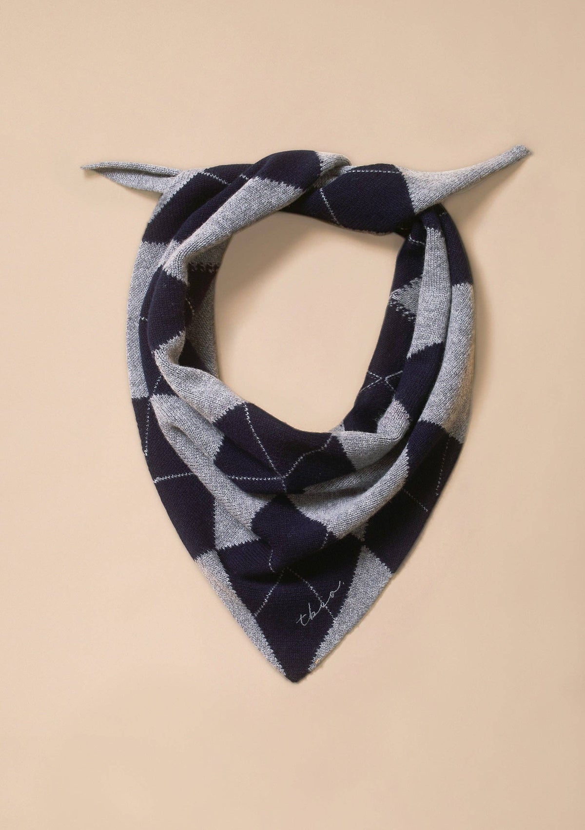 Merino Wool Triangle Scarf in Navy Argyle