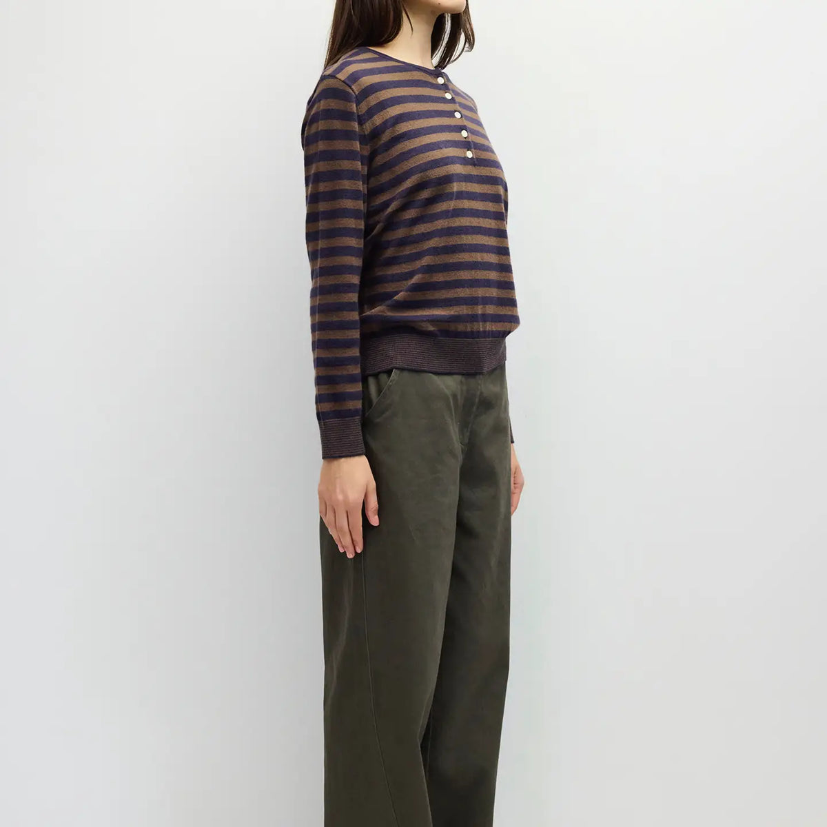 Henley Sweater - Navy/Brown