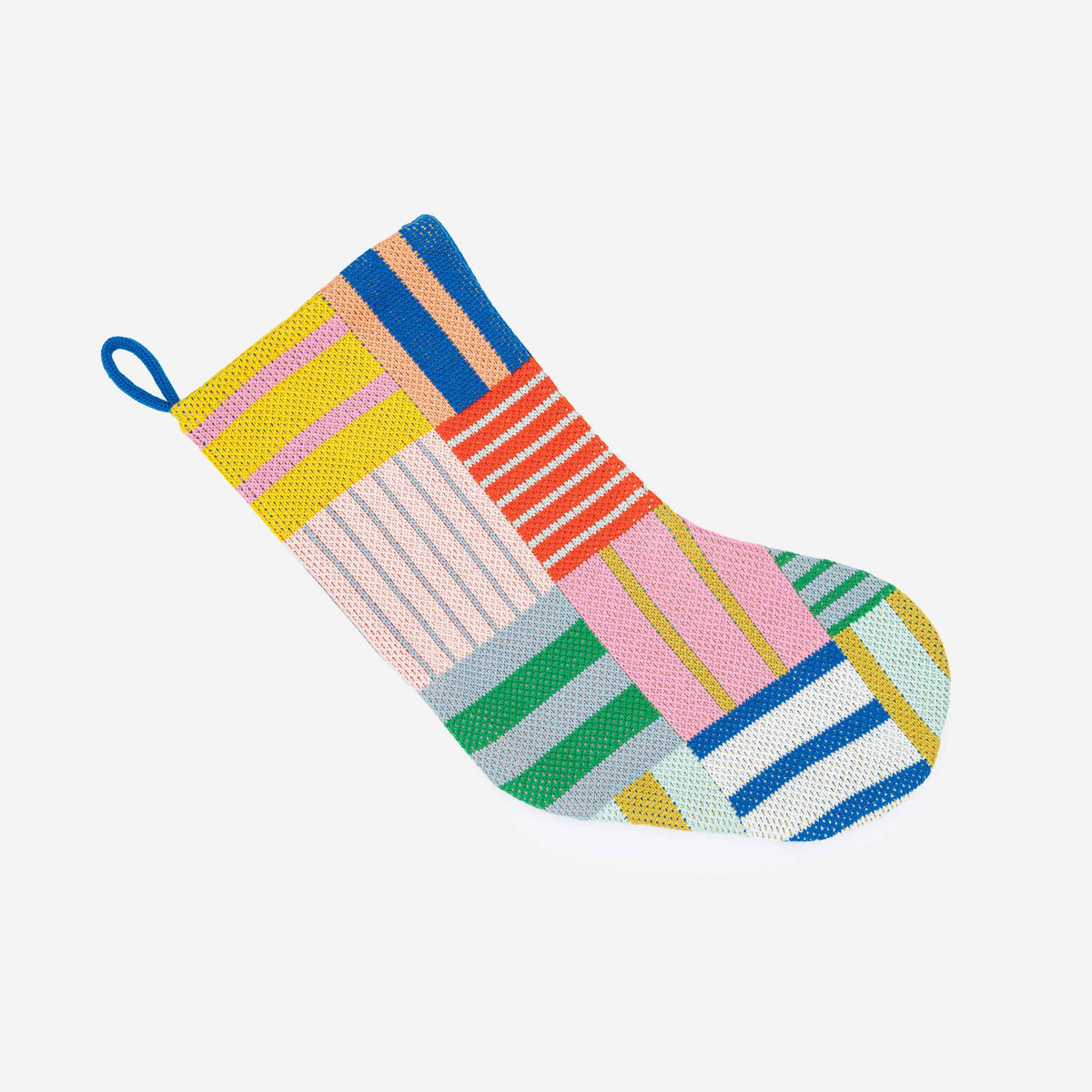 Patchwork Stripe Holiday Stocking - Rainbow