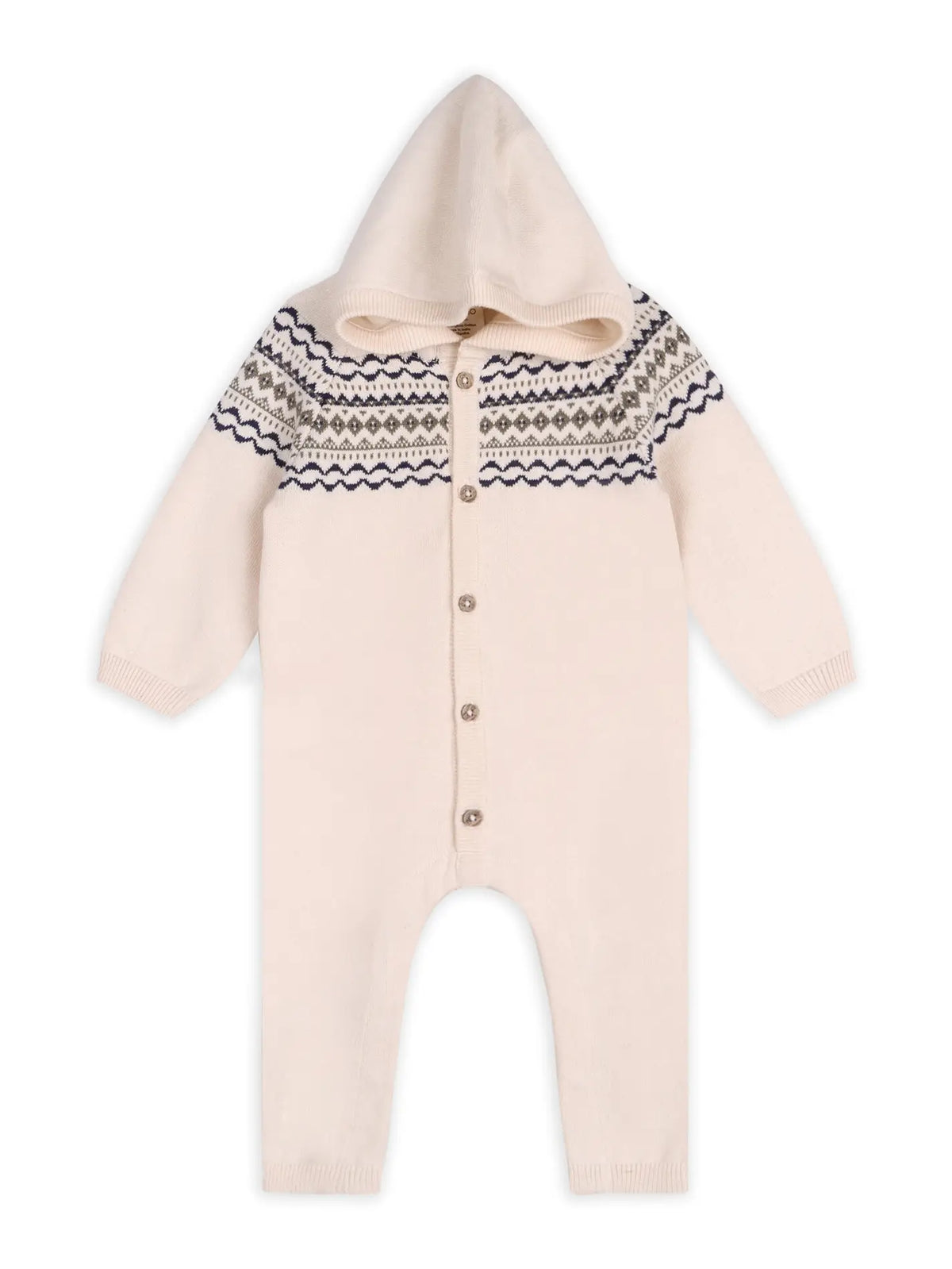 Fair Isle Jacquard Sweater Knit Baby Hooded Jumpsuit