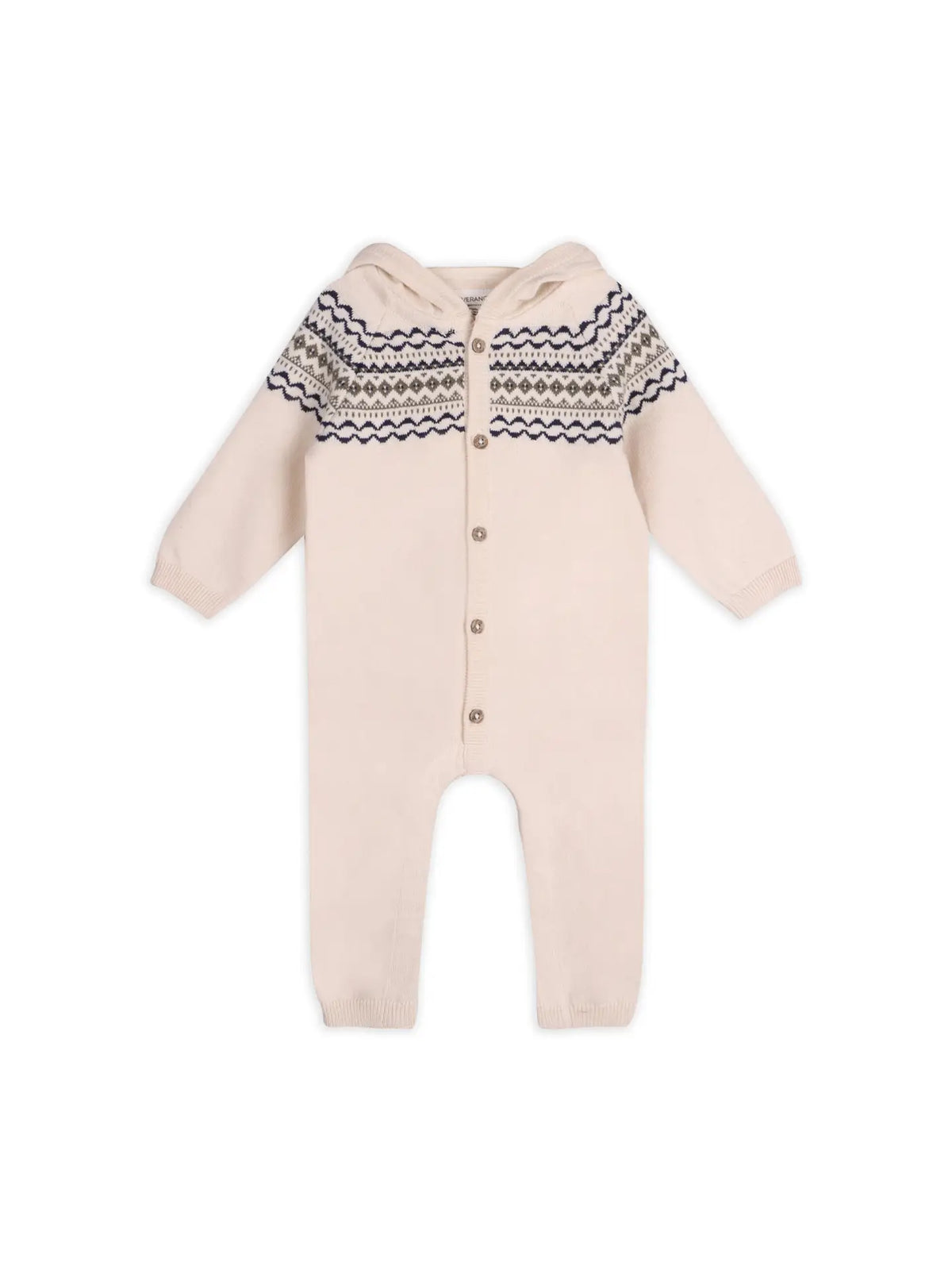Fair Isle Jacquard Sweater Knit Baby Hooded Jumpsuit