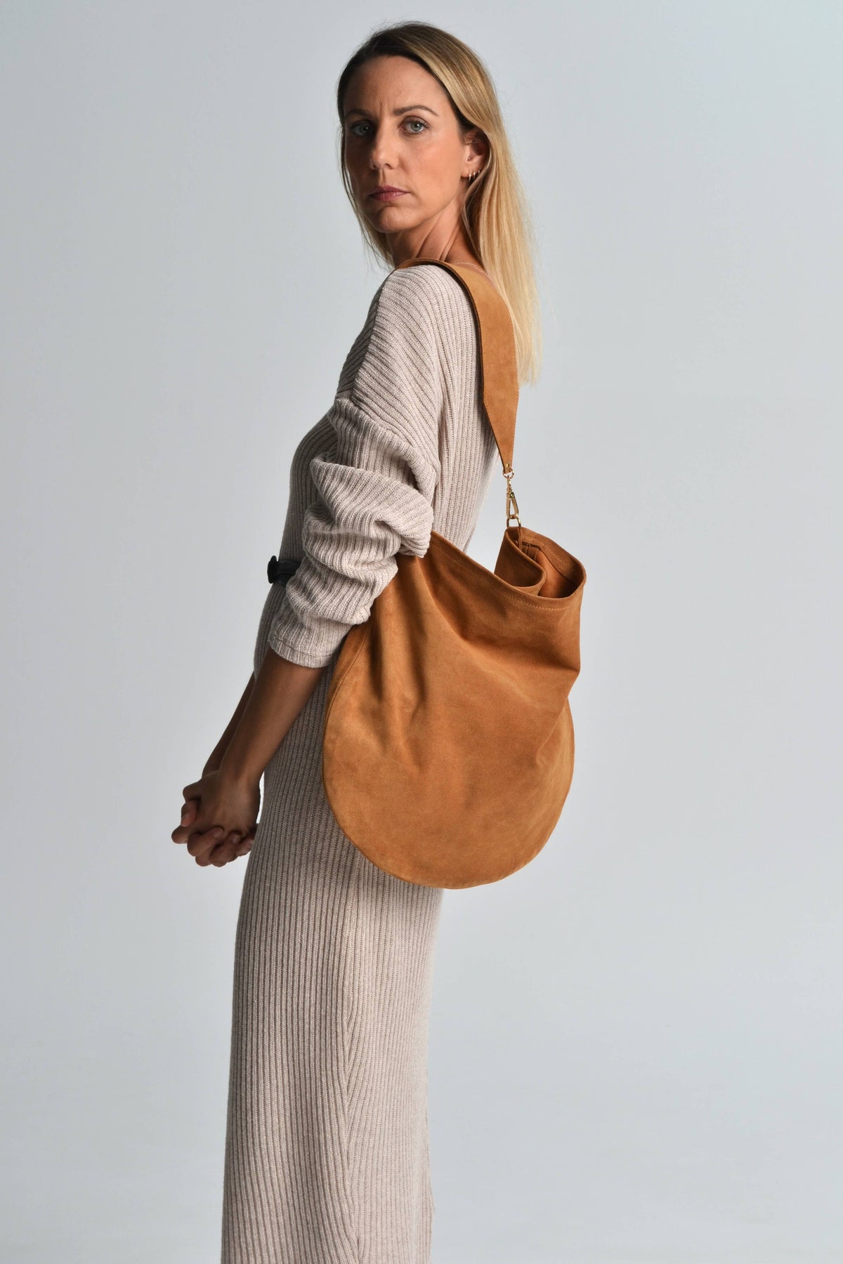 Anna Suede Crossbody Bag — Caramel | Ana Koutsi