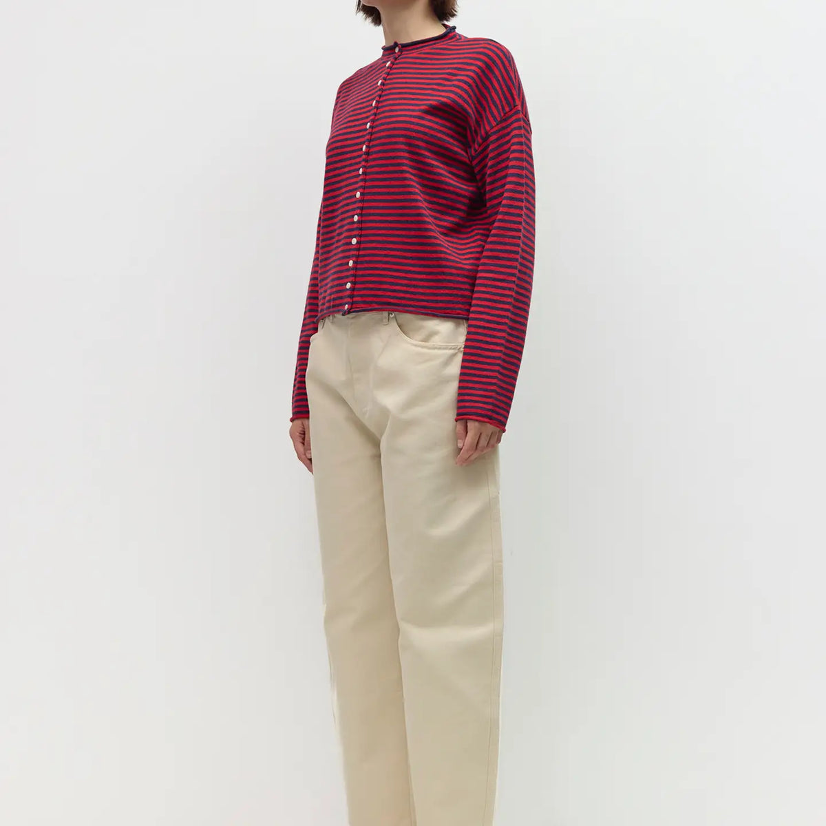 The Elisa Striped Cardigan - Navy/Red