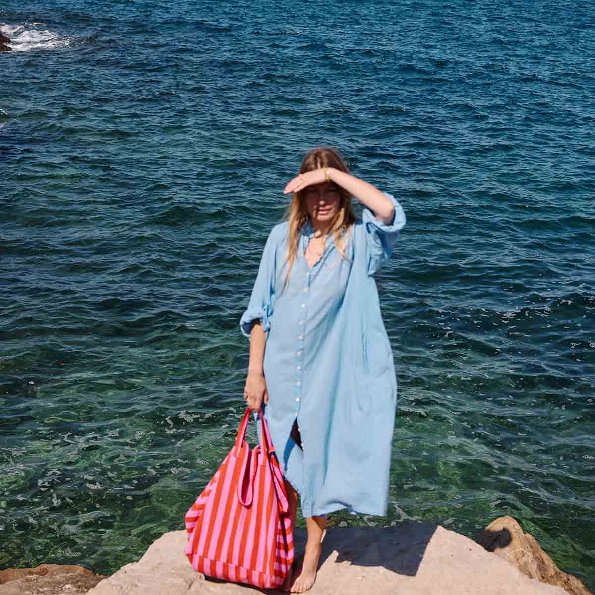 Elisa Tote Bag - Stripes Orchid/Tomato