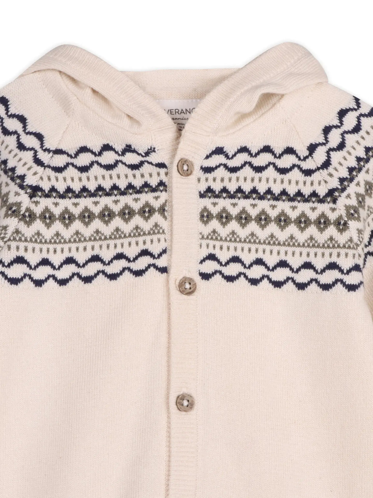 Fair Isle Jacquard Sweater Knit Baby Hooded Jumpsuit