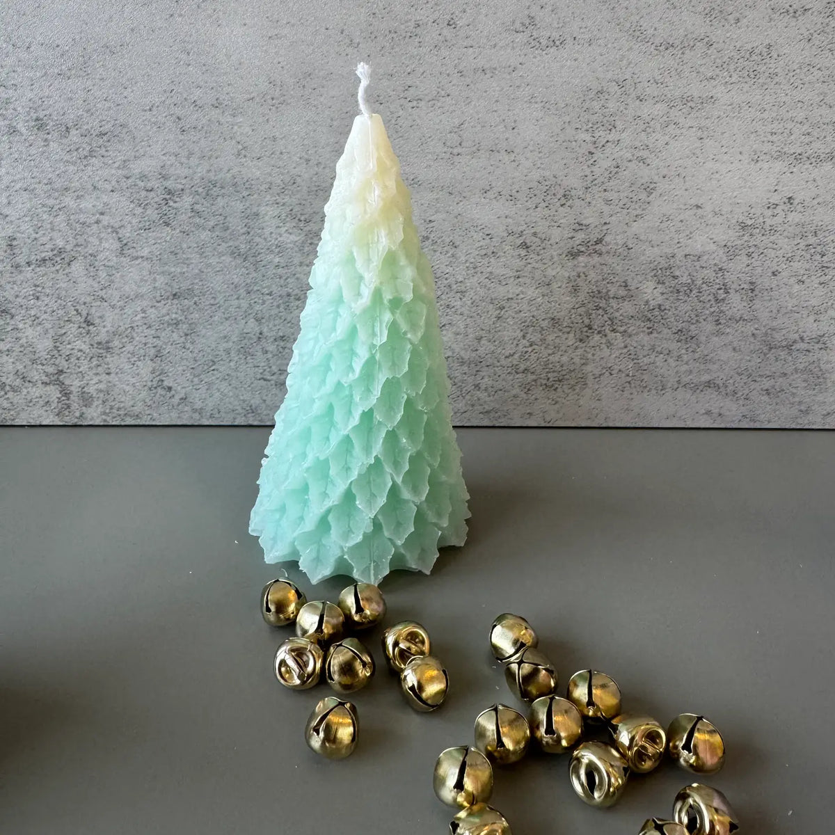 Frosty Retro Style Holiday Tree Candle - Sea Green