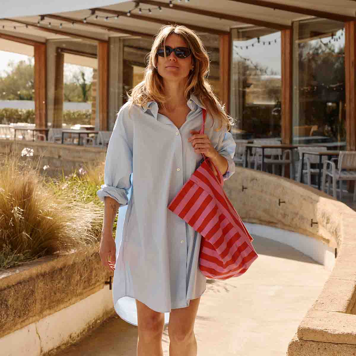 Elisa Tote Bag - Stripes Orchid/Tomato