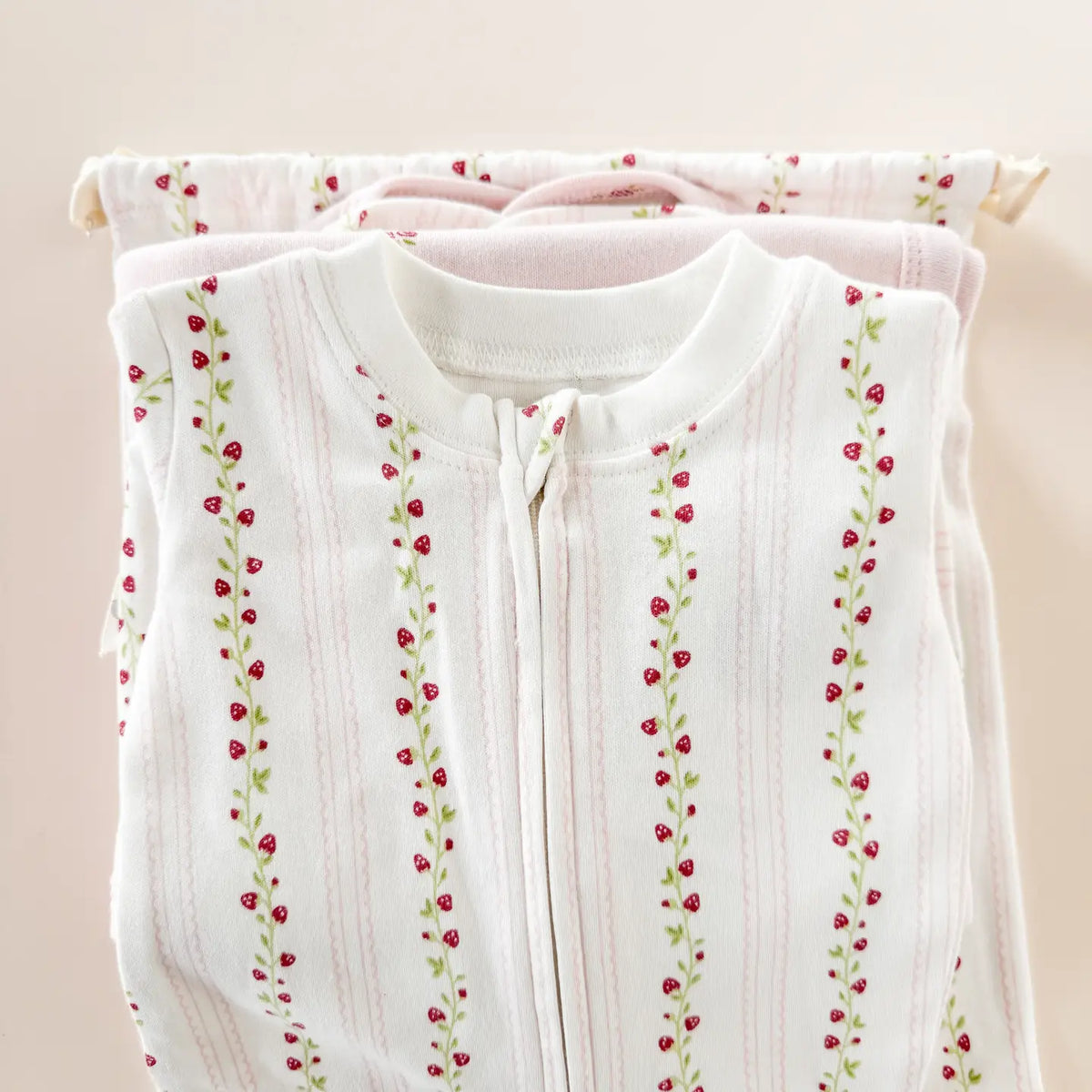 Long Sleeve Zipper Romper - Strawberry