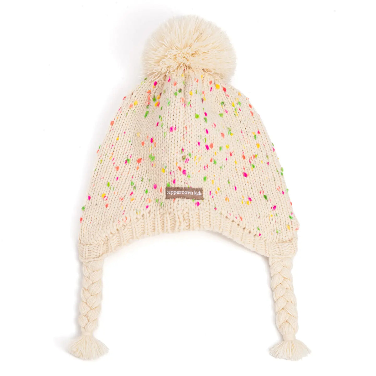 Girls Speckled Knit Winter Hat with Braids