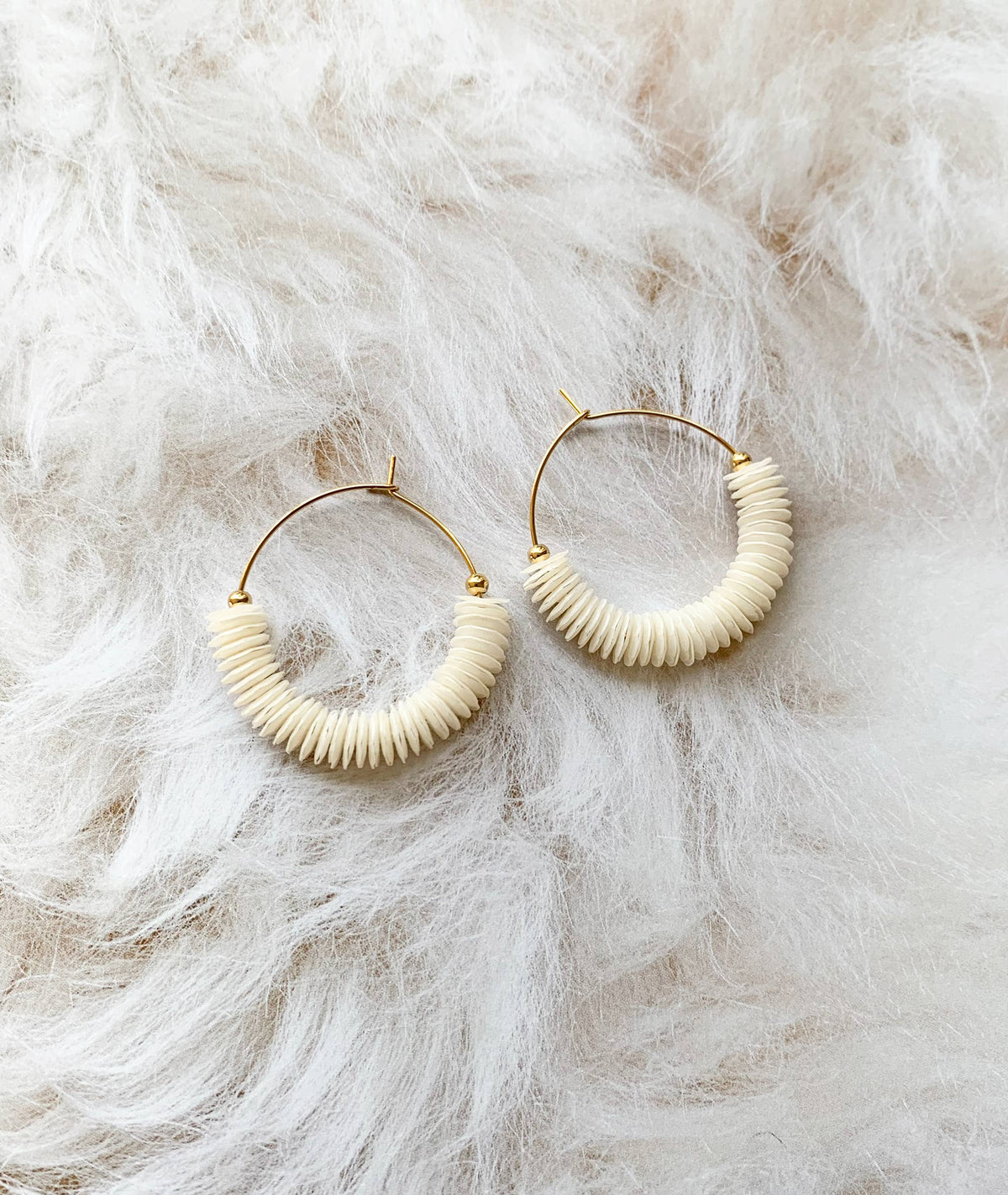 Pearlized White Sequin Hoops