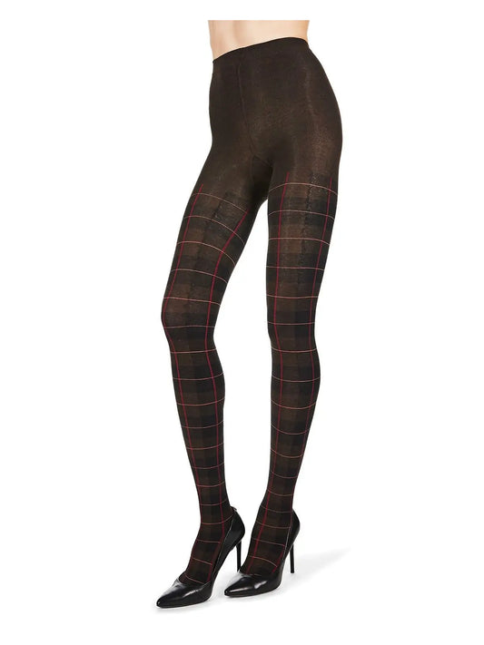 Memoi Glasgow Plaid Sweater Tights - Brown Heather