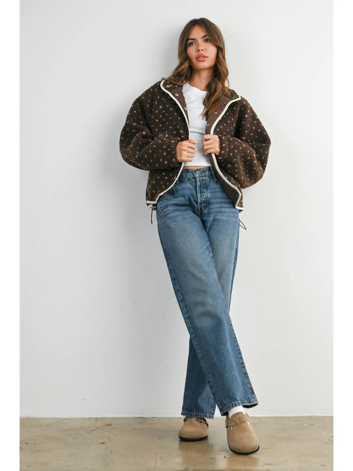 High Pile Fleece Puffer Jacket - Brown/Taupe
