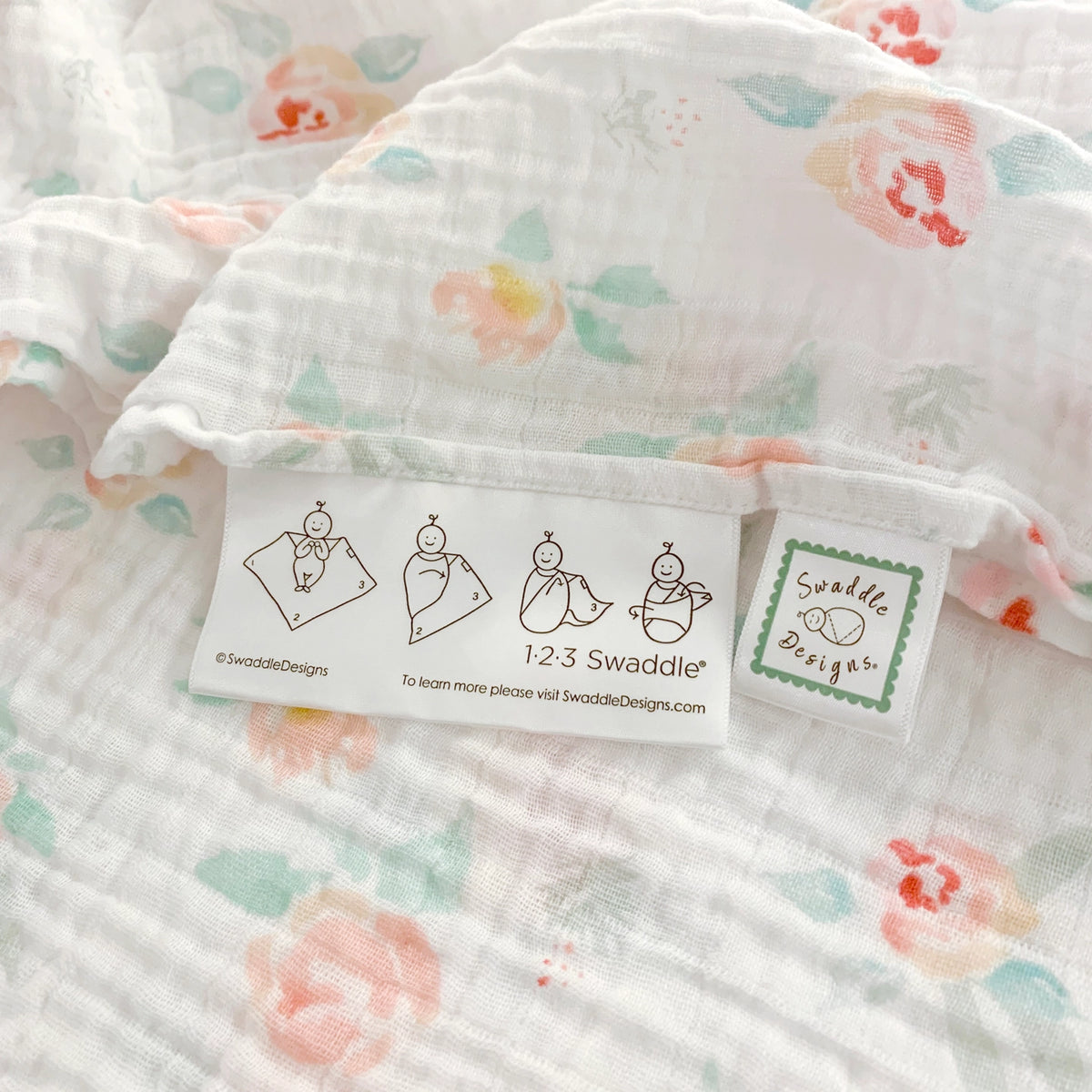 Watercolor Peachy Pink Floral Muslin Swaddle Blanket