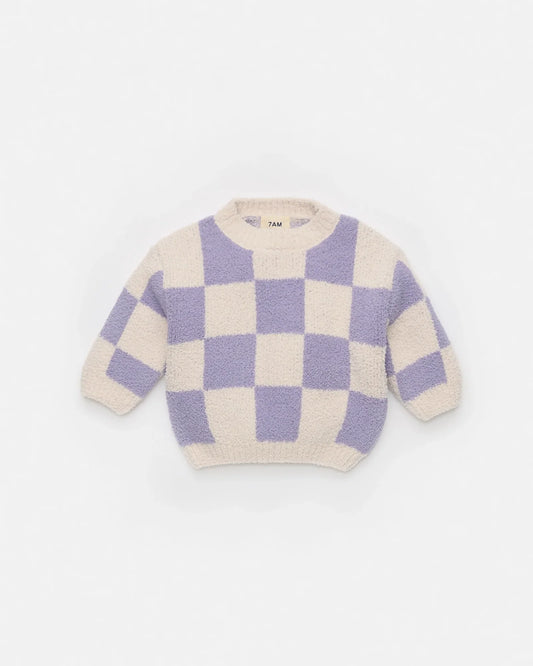 Boxy Sweater - Fuzzy Checkers Ecru & Taro
