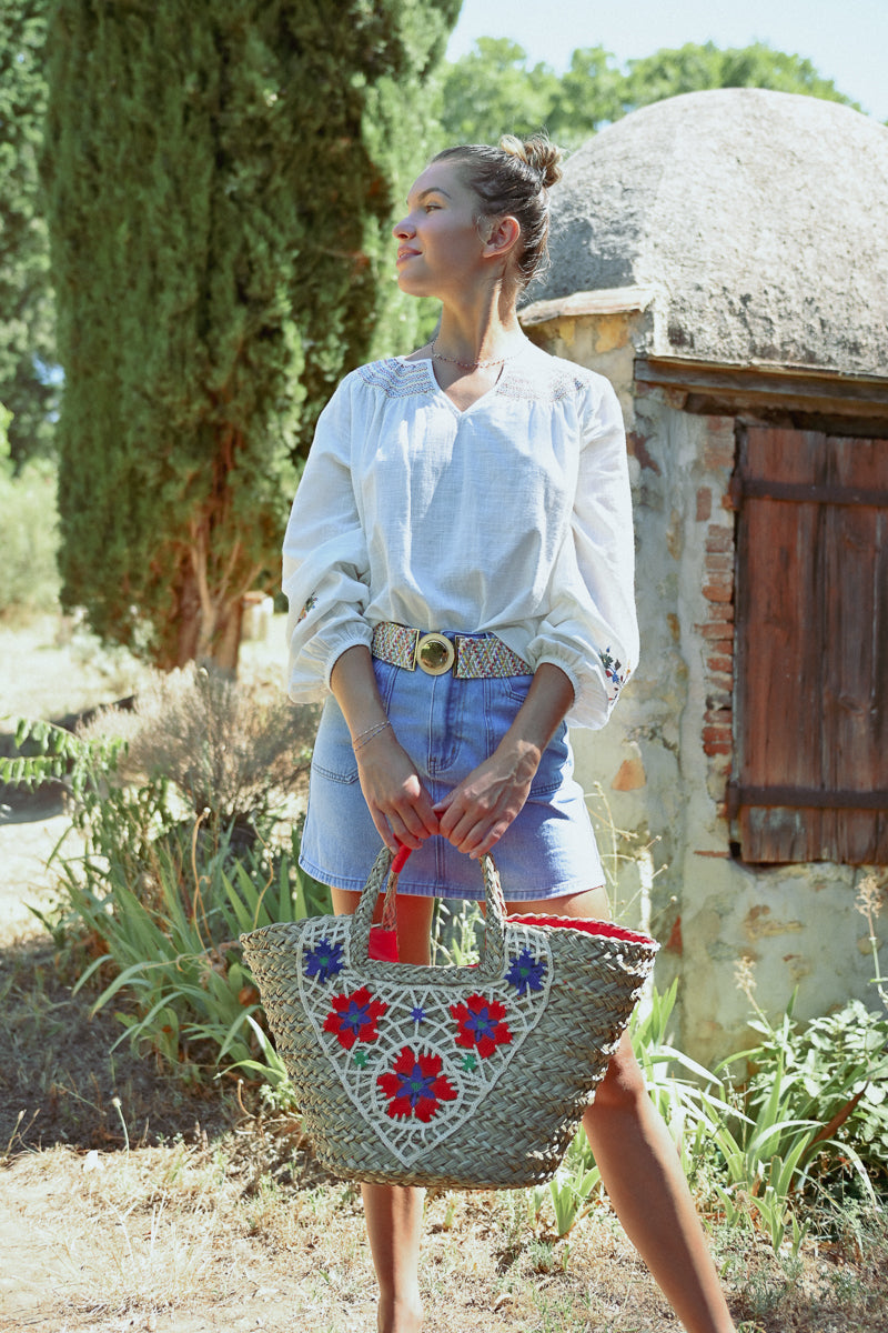 Embroidered Basket Purse