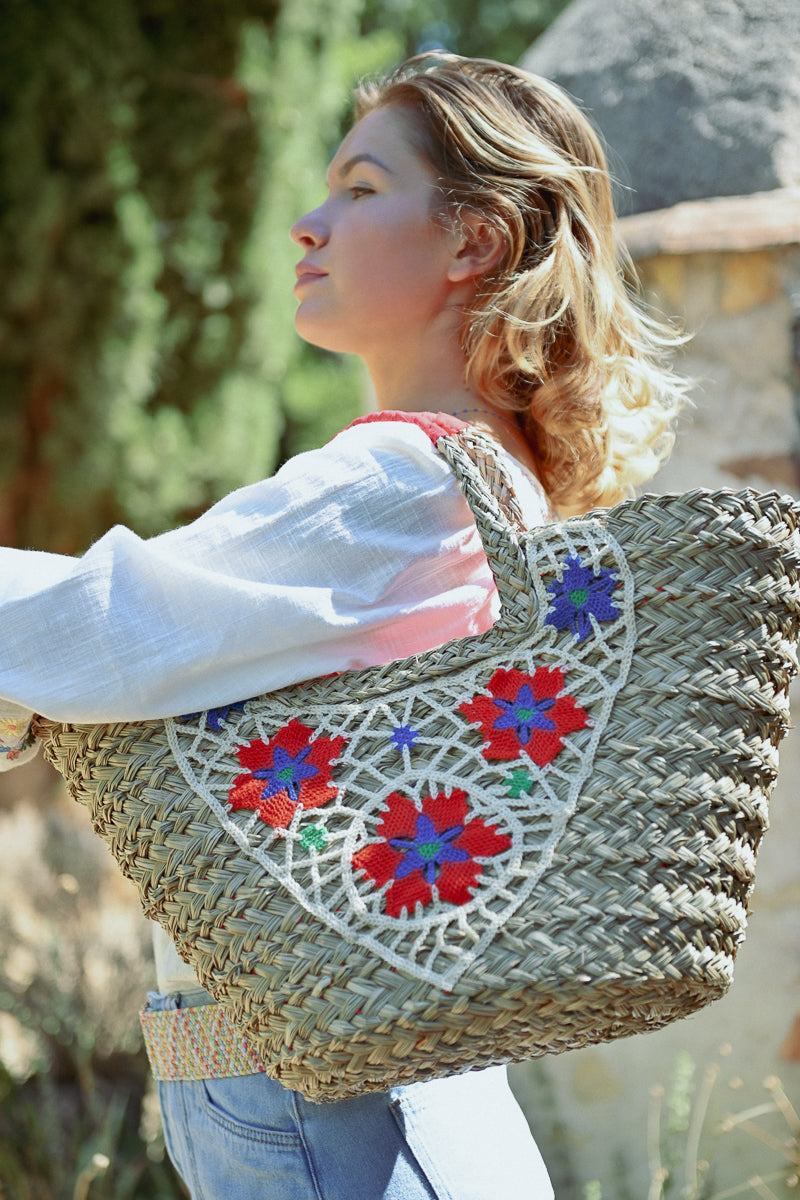 Embroidered Basket Purse