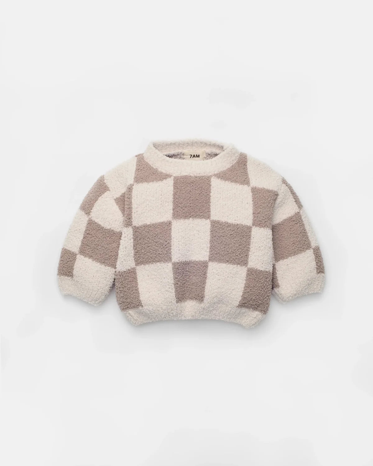 Boxy Sweater - Fuzzy Checkers Ecru & Taupe