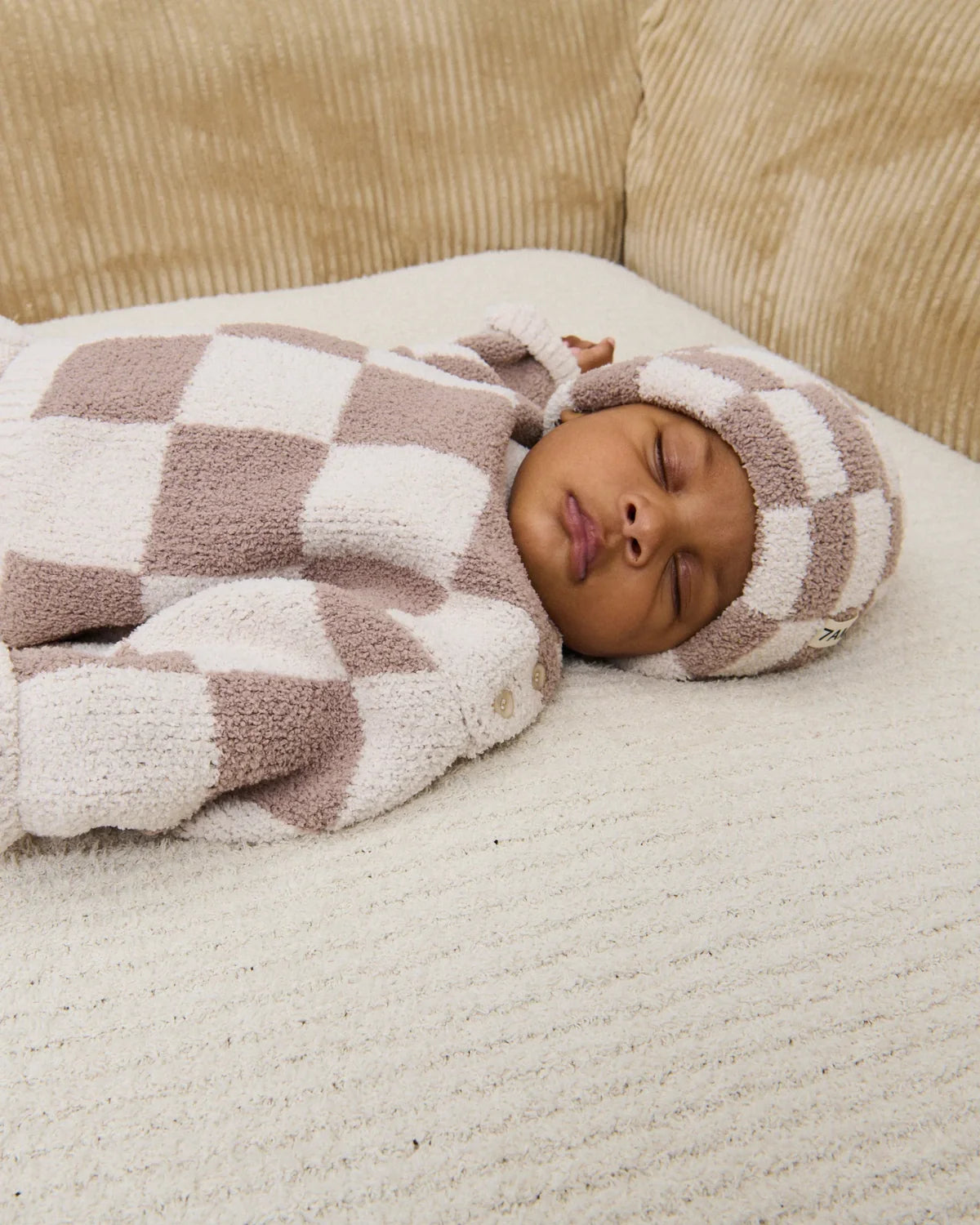Boxy Sweater - Fuzzy Checkers Ecru & Taupe