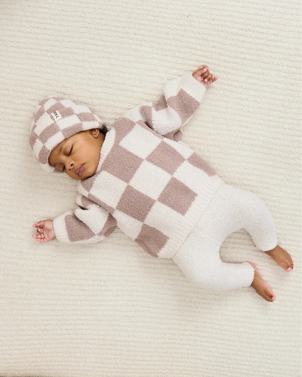 Boxy Sweater - Fuzzy Checkers Ecru & Taupe