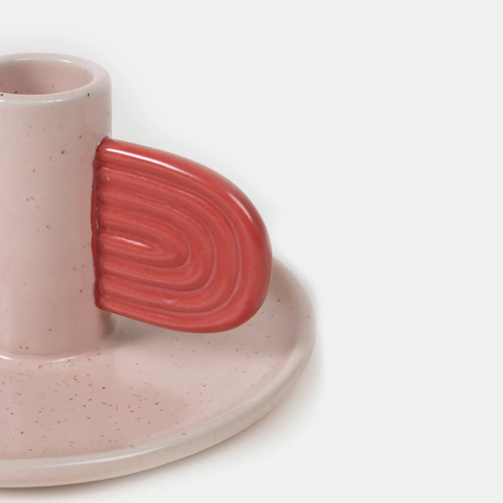 Pink/Red Hand Painted Stoneware Candle Holder